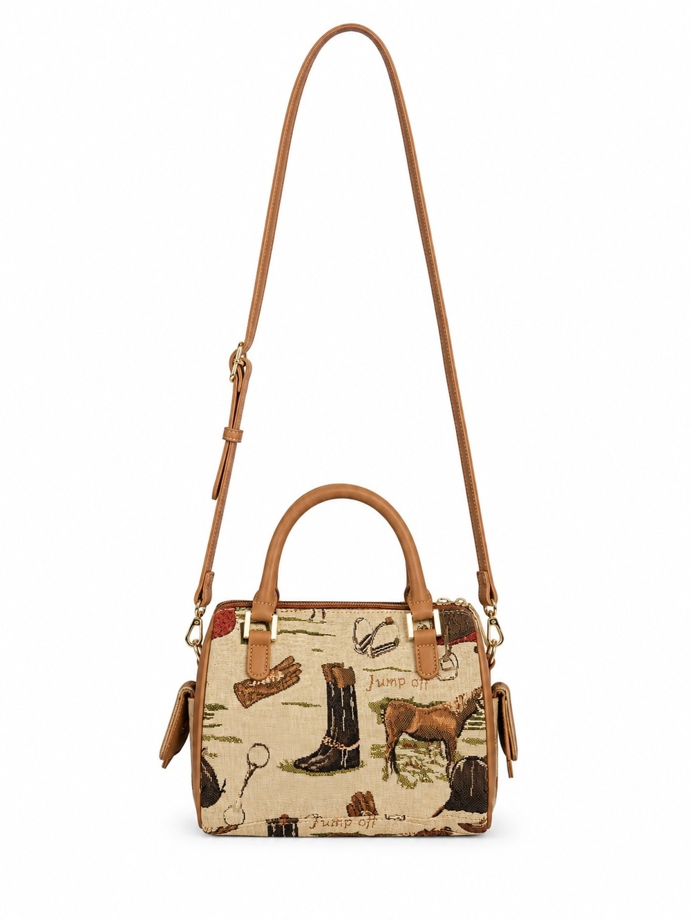 Tapestry Equestrian Print Mini Satchel in Tan